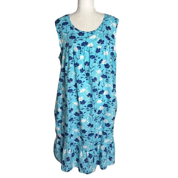 Anthony Richards Sleeveless Floral MuuMuu 2X Blue Cotton House Dress Pockets - Picture 1 of 6